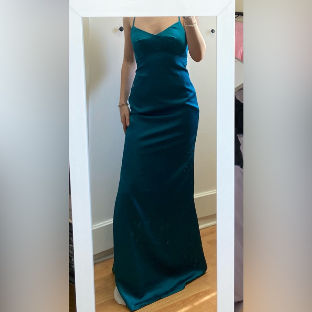 Teal silky maxi dress. Size small